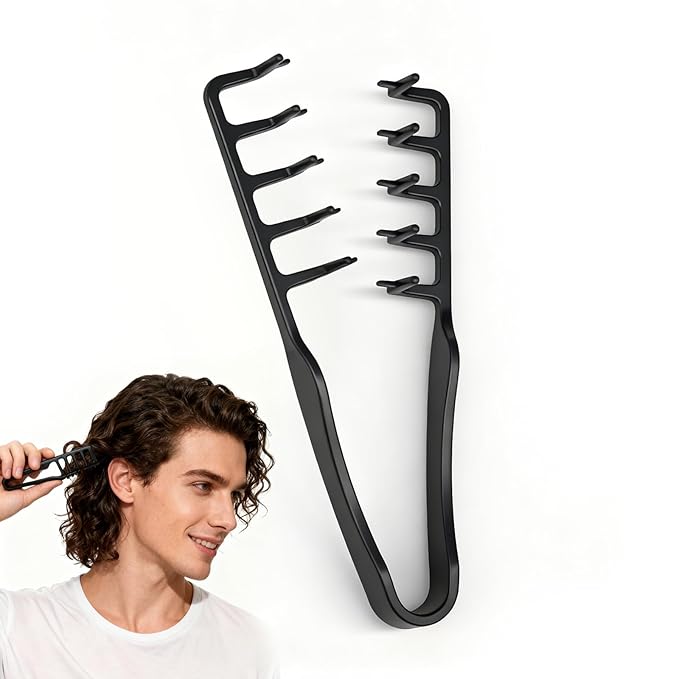 Texture Comb, Voluminous Wide-Toothed Hair Comb, Apparatus Maximum Lift Roots Volume Tool, Barber Wide Fine-Toothed Dual-Purpose Set, ABS Plastic with Textured Grip Tool for Men 1PC (Black)