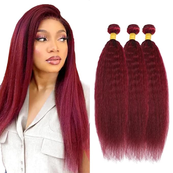 30 32 34 inch 99j Bundles Human Hair Burgundy Yaki Straight Bundles Red Human Hair Bundle 99J Yaki Bundle