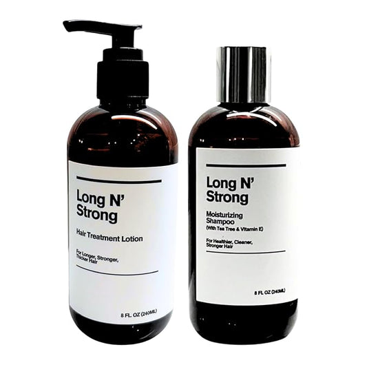 Long 'N Strong Shampoo and Lotion Treatment Set - Moisturizing and Strengthening Care for All Hair Types - Anti-Frizz, Repair Split Ends with Tea Tree and Vitamin E - 8 Fl Oz (240 ml)