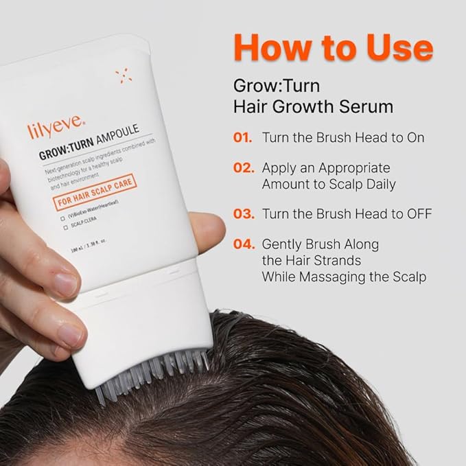 lilyeve GROWTURN Hair Growth Serum with Built-in Brush, Heartleaf-Derived Exosomes to Revitalize Hair, Hair Thickening, Hair Growth Accelerator - Korean Hair Care, 3.38 fl. oz. (Pack of 1)