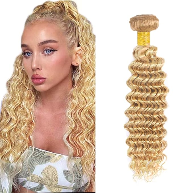 P27/613 Bundles Blonde Deep Wave Human Hair Bundles 613 Human Hair Bundle 28 inch Honey Blonde Deep Wave Bundle