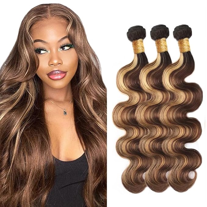 28 30 32 Inch Color 27 Bundles Human Hair Blonde Body Wave Bundle Highlight 3 Bundles Brazilian Virgin Hair Extensions
