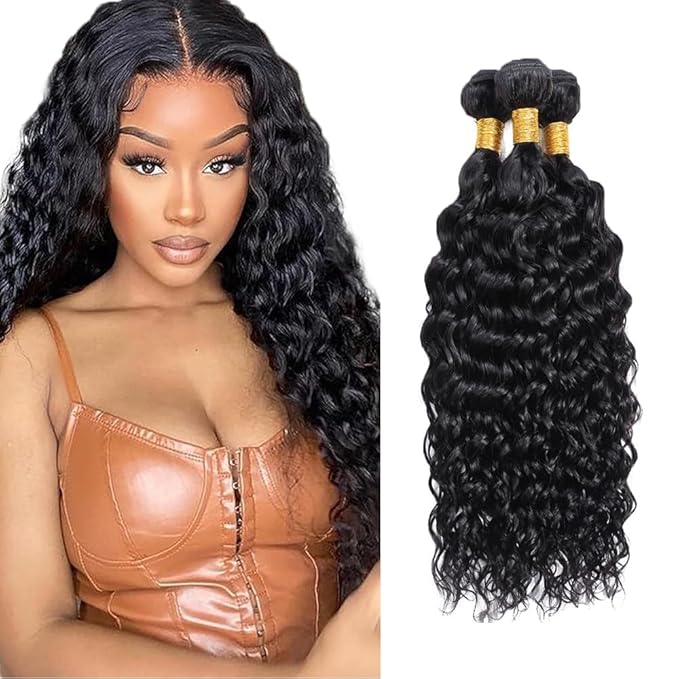 Human Hair Bundles Human Hair Water Wave Bundles Wet and Wavy Bundle 18 20 22 inch Double Weft #1B Color 150g