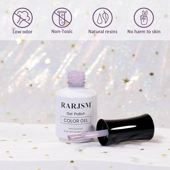RARJSM Pearl Gel Nail Polish,15ML Pale Purple Pearlescent Gel Polish,Red Shimmer Mermaid Nail Gel Polish Glitter Gel Polish Soak Off LED UV Drawing Swirl Thread Effect for DIY Manicure Use