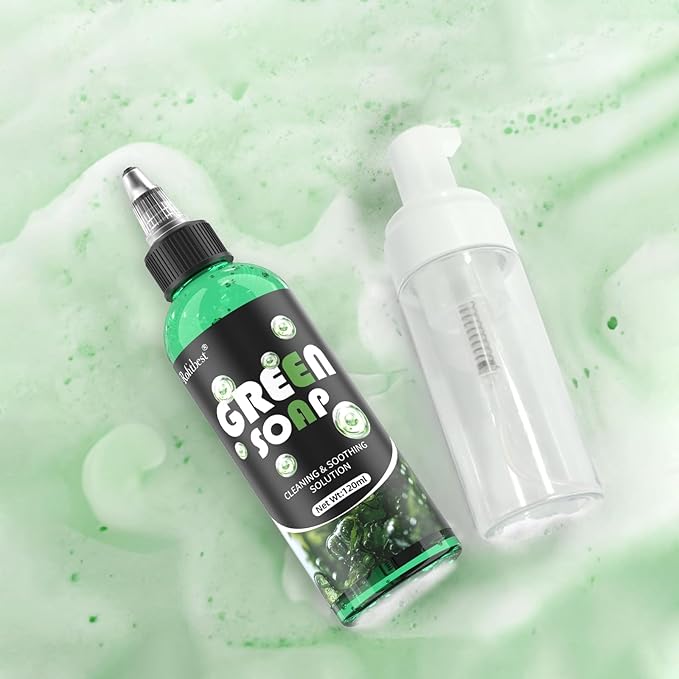 Green Tattoo Soap 4OZ with Foaming Bottle 120ml, Tattoo Supplies for Tattoos Piercings