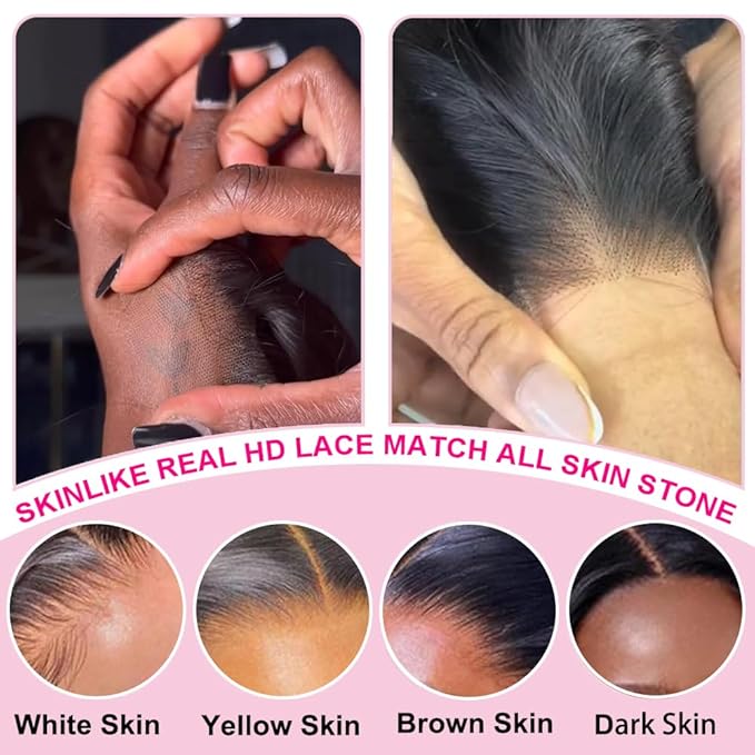16 inch 5x5 SKINLIKE HD Lace Closure Human Hair Body Wave 0.10mm Ultra-thin Invisible HD Lace Closure 100% Human Hair Extensions 12A Brazilian Virgin Hair Pre Plucked with Baby Hair Natural Color