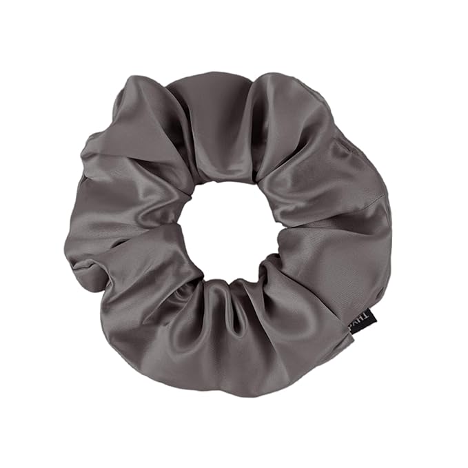 THXSILK Silk Scrunchies for Women - Pure Mulberry Silk Hair Ties, Cute Rings for Girls, Thick Hair, Charcoal