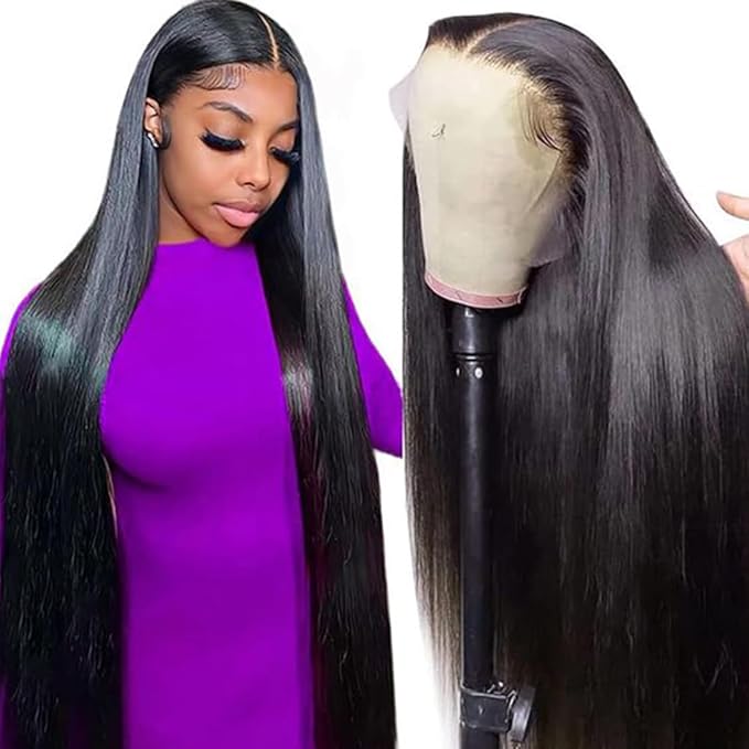 13x6 Straight Lace Front Wigs Human Hair HD Transparent Lace Frontal Human Hair Wigs for Women Glueless Wigs Human Hair Pre Plucked Black Wig 200% Density 26 Inch