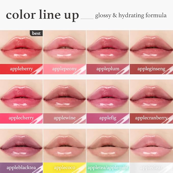 NOONI Korean Lip Oil - Applecherry | Long-Lasting, Moisturizing, Plumping, Revitalizing for Dry Lips, Waterproof, No Peel Off, Hydrating, Nourishing Crystal Clear, Stocking Stuffers, 0.12 FL Oz