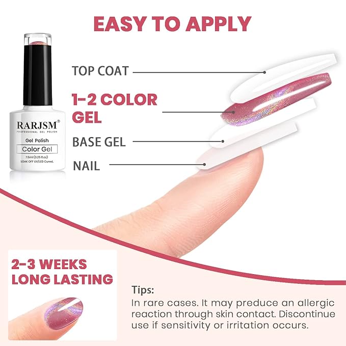 RARJSM Cat Eye Gel Nail Polish, Galaxy Chameleon Magnetic Gelpolish Rose Gold Holographic Glitter Gel Soak Off U V L E D DIY Manicure Art for Salon Designs and Home DIY 7.5ML/0.26fl oz