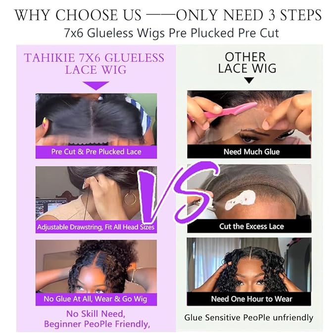 7x6 Burmese Curly Glueless Wigs Human Hair Pre Plucked Pre Cut 250% Density Drawstring Wig Human Hair 7x6 HD Lace Front Wigs Human Hair for Black Women Wear and Go Glueless Wig Natural Color 20inch
