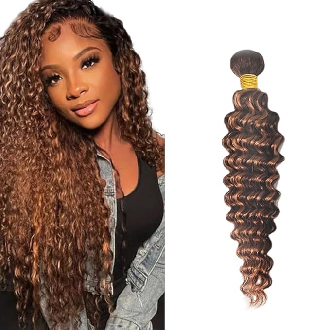 Freiuoke 34 Inch Highlight Human Hair Bundle 4/30 Deep Wave Bundles Human Hair Brazilian Virgin Hair 1 Bundle Color 30 Bundles Hair Extensions