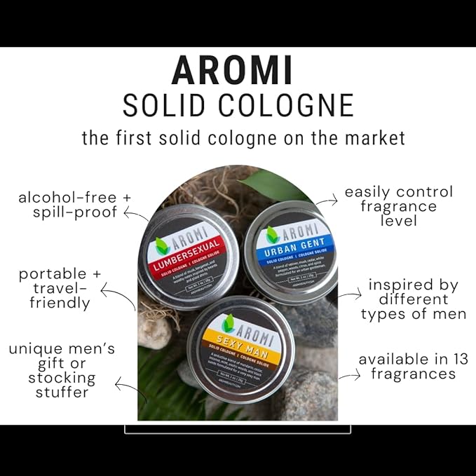 Aromi Solid Cologne | Fresh, Light Scent for Men, Oakmoss, Musk, Rosemary Fragrance,Father's Day Gift, Travel, Alcohol-free, Vegan (What a Stud)