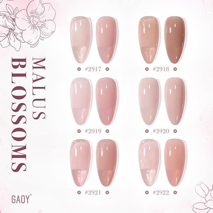 GAOY Jelly Nude Pink Gel Nail Polish Set, 6 Transparent Colors Sheer Brown Soak Off UV Light Cure Gel Polish Kit for Salon and Nail Art DIY at Home