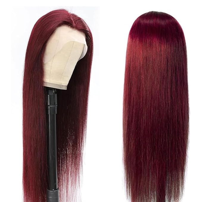 LICHANG 13x6 99J Straight Lace Front Wigs Human Hair Pre Plucked with Baby Hair for Black Women Glueless 26 Inch
