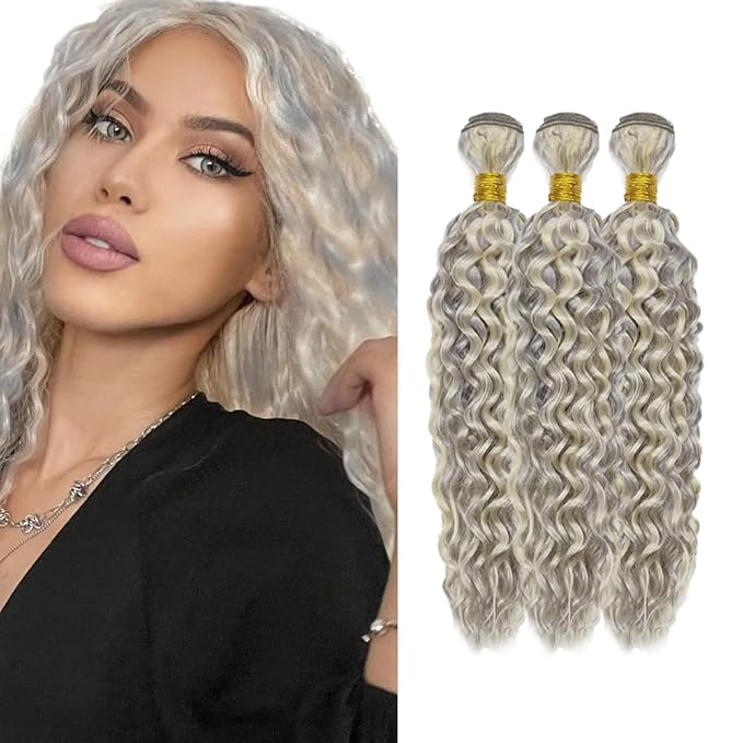 16 18 20 Inch Blonde Bundles Human Hair P613/grey Water Wave 3 Bundle Unprocessed Brazilian virgin hair Weave Extensions Double Weft 50 Grams/Bundle Colored Highlight Grey Bundles for Woman