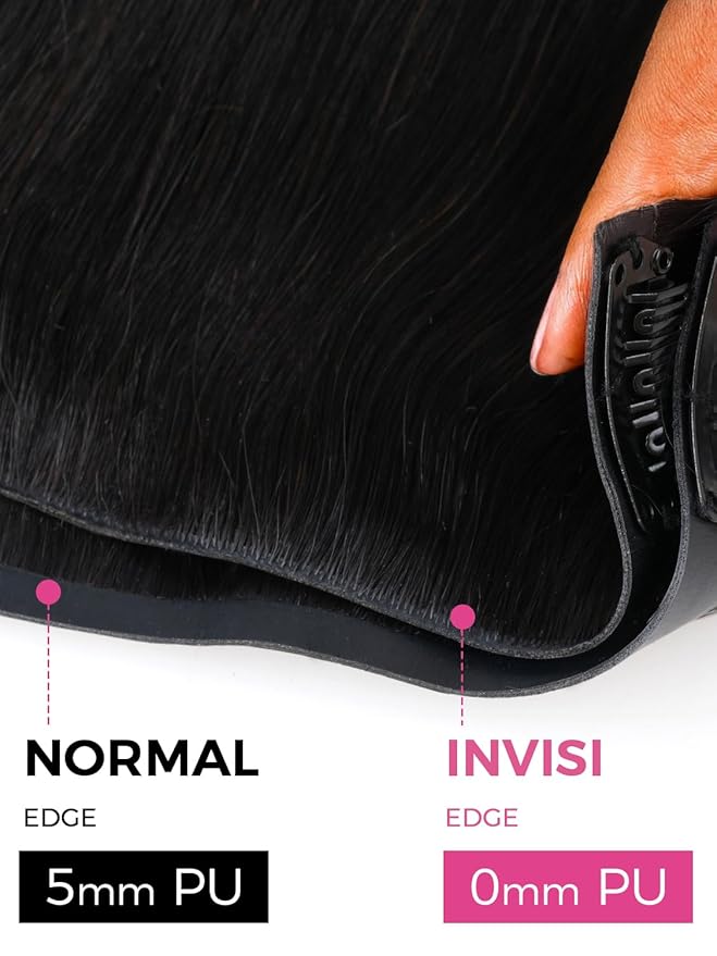 Lashey Invisi Edge & Seamless Clip in Hair Extensions Human Hair, 150g 9pcs(5pcs Invisi Edge & 4pcs Seamless) Hair Extensions Real Human Hair, 14 Inch Natural Black Body Wave Hair for Full Head