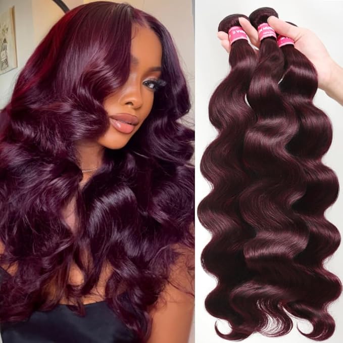 UNICE 12A Body Wave Human Hair 4 Bundles 16 18 20 22 Inch Brazilian 100% Unprocessed Virgin Human Hair Weave Extensions Cherry Black Soft No Shedding No Tangle