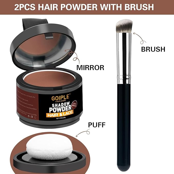 Root Cover Up Powder for Women - 3Pcs Dark Brown Hairline Powder for Bald Spots, Eyebrows, Beard Line, Light-Blonde Hair Fibers for Thinning Hair Shadow Powder