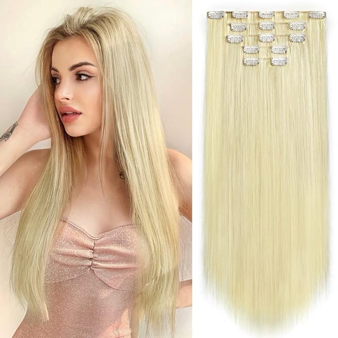 Blonde Clip in Hair Extensions Straight 22" Long Synthetic Black Thick 5PCS Clips on Hairpieces for Women Weddings Party Daily Use Curly Wavy 18" Cheap Girls Brown Auburn White Full Head 5 Oz