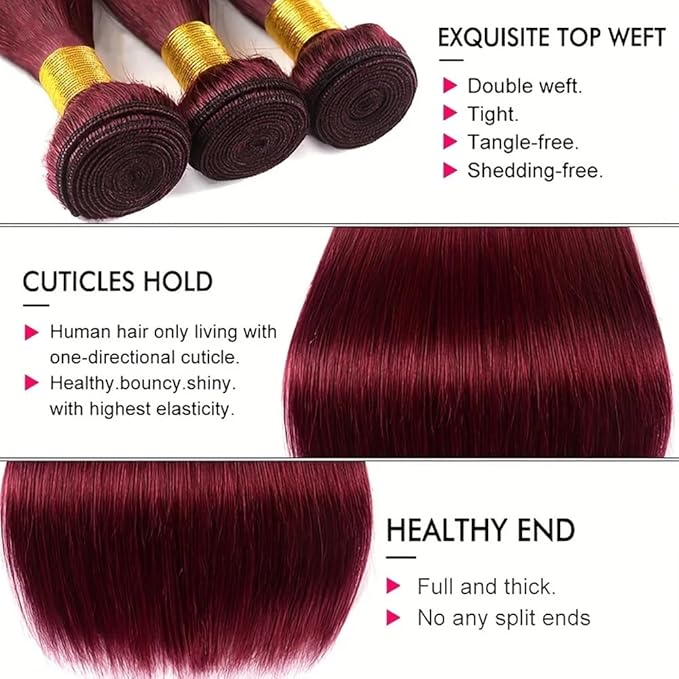 Burgundy Bundles Human Hair 99j Straight Bundle Dark Burgundy Straight Bundles 12 14 16 inch Red Human Hair Weave Bundle