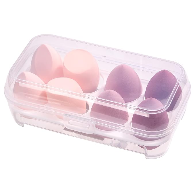 ABC Glow Beauty Blender Sponge Set – 8-Pack | Flawless Makeup Application | Latex-Free, Ultra-Soft, Reusable Makeup Sponges with Travel Case | For Liquid, Cream & Powder (Pink)