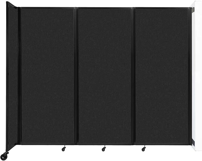 Versare Room Divider 360 Wall-Mounted Folding Partition | Locking Wheels | Temporary Room Separator | 8'6" x 6'10" Black SoundSorb Panels
