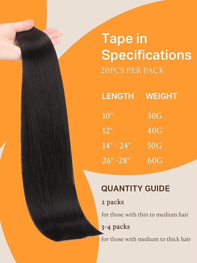 DOORES Human Hair Extensions Tape in Remy Natural Black 22 Inch 20pcs 50g Tape in Remy Hair Extensions Natural Hair Straight Skin Weft Seamless Straight