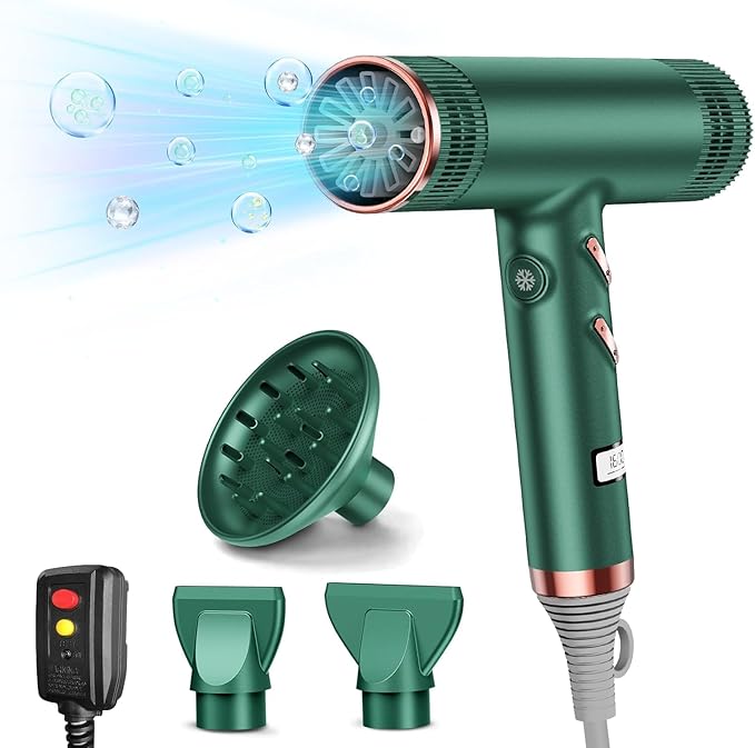 Hair Dryer with Diffuser, Professional Brushless Motor Blow Dryer, 3 Heating/3 Speed/Cold Botton for Fast-Drying, Portable Dryer Gifts for Women/Men