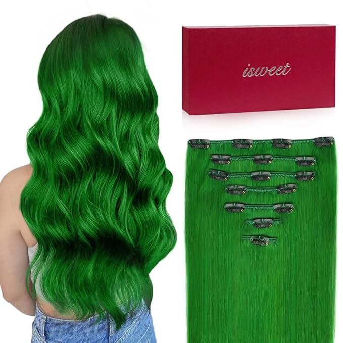 Straight Clip in Hair Extensions Real Human Hair, 7Pcs 22 Inch 120g Green Invisible Natural Soft Remy Human Hair Extension Clip ins, Double Weft Hair Extensions Real Human Hair for Women