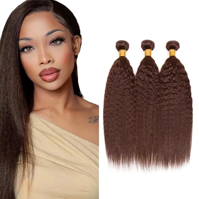 Brown Yaki Straight Bundles #4 Kinky Straight Human Hair Bundle 22 24 26 inch Light Brown Yaki Bundles Double Weft 300g