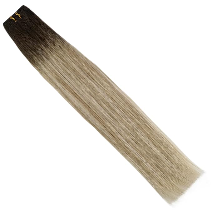 Full Shine Weft Hair Extensions Sew In Extensions Remy Hair Color Dark Brown To Ash Blonde Mix Blonde Hair Bundles For Women Invisible Sew In 18 Inch 105G