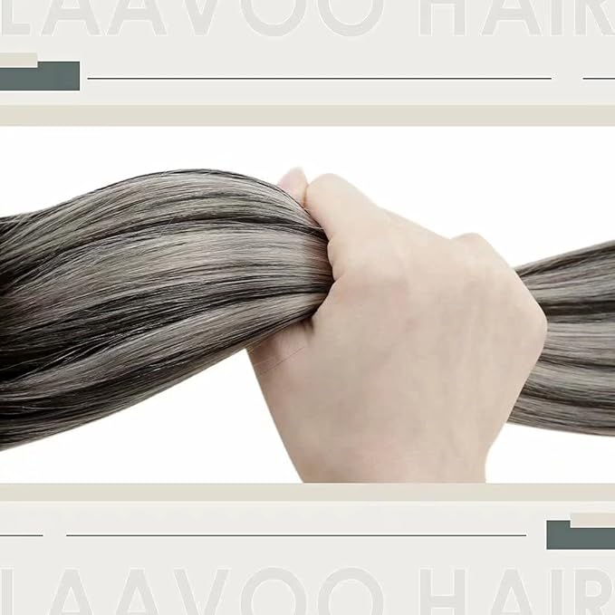 LaaVoo Micro Beads Hair Extensions Ombre Natural Black to Grey Silver Micro Loop Hair Extensions Real Human Hair Balayage Cold Fusion 16 Inch 50g/50s