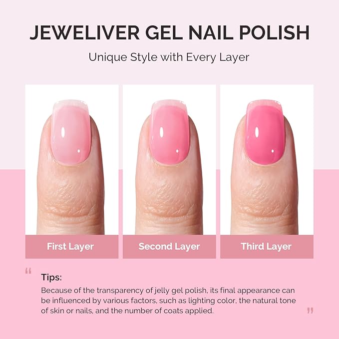 MelodySusie Pink Gel Nail Polish, 0.5Fl.oz Jeweliver Jelly Gel Polish Neon Pink Jelly Rose Nails Sheer Soak Off UV LED Light Cure Gift for Women Girls Nail Art Manicure JIG14