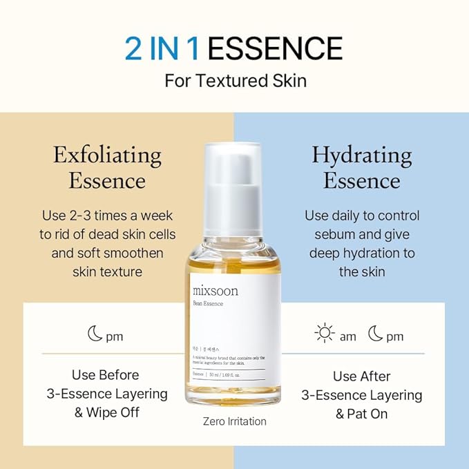 mixsoon Bean Essence-Exfoliating, Hydrating, Fermented Bean Extract, Gentle Formula for Smooth Skin 50ml / 1.69 fl.oz. Korean Glass Skin Care