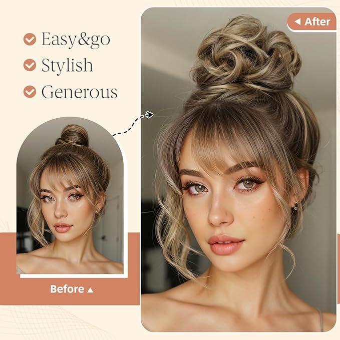 CJL HAIR 2PCS Messy Bun Hair Pieces Wavy Curly Synthetic Updo Chignon Fake Scrunchies Ponytail Extension for Women White