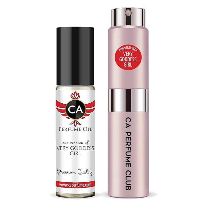 CA Perfume Duo Impression of Very Goddess Girl For Women Perfume Layering Set Long Lasting Travel Size EDP + Body Oil Roll-On Bottle 0.27 Fl Oz+0.33 Fl Oz