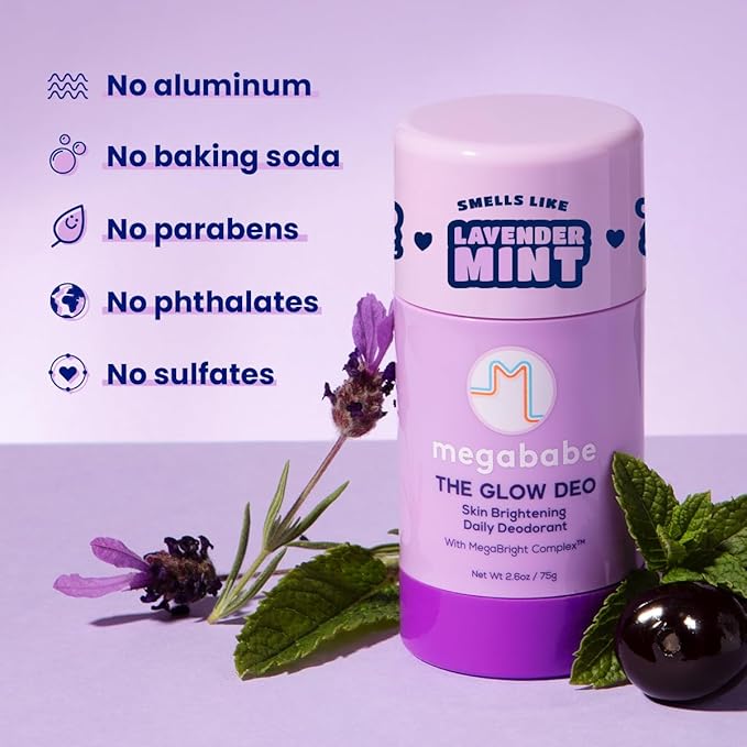 Megababe Daily Deodorant - The Glow Deo with 72 hour Odor Protection | Holiday Gifts for Women, Aluminum-Free, All Natural | MegaBright complex brightens skin, 2.6 oz