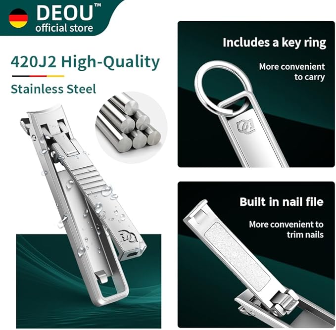 DEOU Folding Ultra-Thin Nail Clippers, Newly Upgraded Anti-Splash mini Stainless Steel Manicure Tool, take with You When Traveling, own Nail File, Men's and Women's Gifts (Nail Clippers + Gift Box)