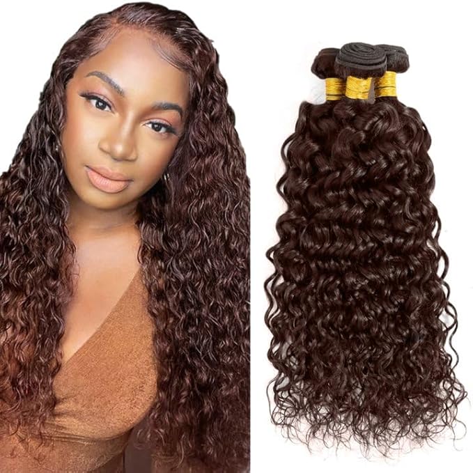 Brown Human Hair Bundles Dark Brown Water Wave Bundles 20 22 24 inch WuvuSnm #4 Wet and Wavy Bundle #4 Water Wave Bundle