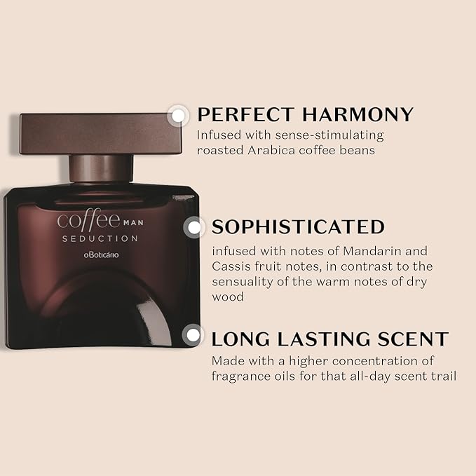 Coffee Man Seduction Eau de Toilette, Long Lasting Cologne for Men, Fresh Wood Fragrance, 3.4 Ounce