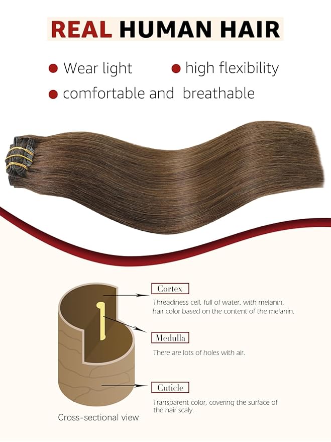 Clip in Hair Extensions Real Human Hair Medium Dark Brown,100g 14 Inch,Remy Human Hair Extensions Clip Ins for Women,Natural Human Hair 6pcs Per Set with 18 Clips(#4,14'')