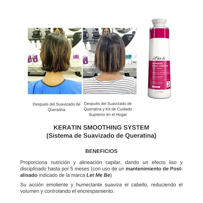 Let Me Be Keratin Hair Kit – Progressive Supreme Mask & Deep Cleansing Shampoo 2x1L (33.8 fl oz) – Frizz Control, Intense Shine – Professional Smoothing System for All Hair Types