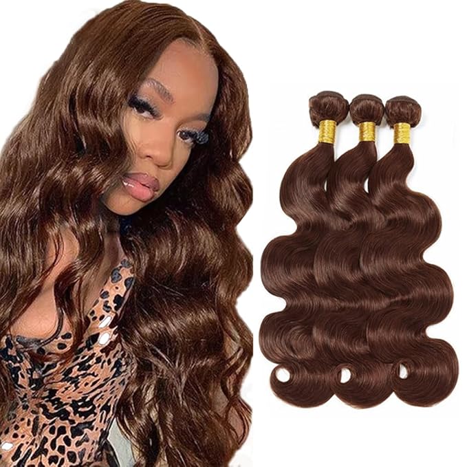 30 32 34 inch WuvuSnm Dark Brown Body Wave Bundles Brown Human Hair Bundle #4 Body Wave Bundles Double Weft 150g