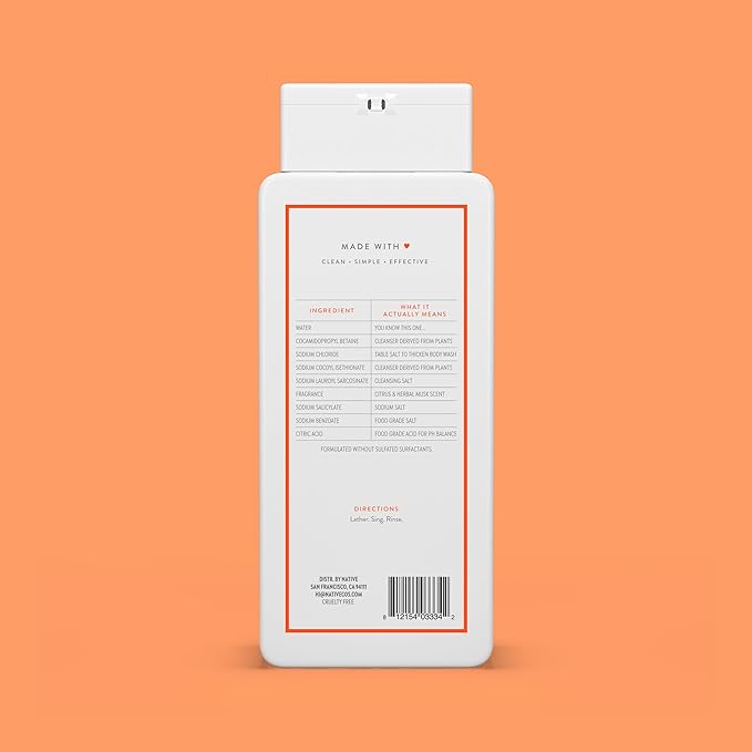 Native Body Wash Contains Naturally Derived Ingredients | For Women & Men, Sulfate, Paraben, & Dye Free Leaving Skin Soft and Hydrating | Sweet Peach & Nectar 18 oz