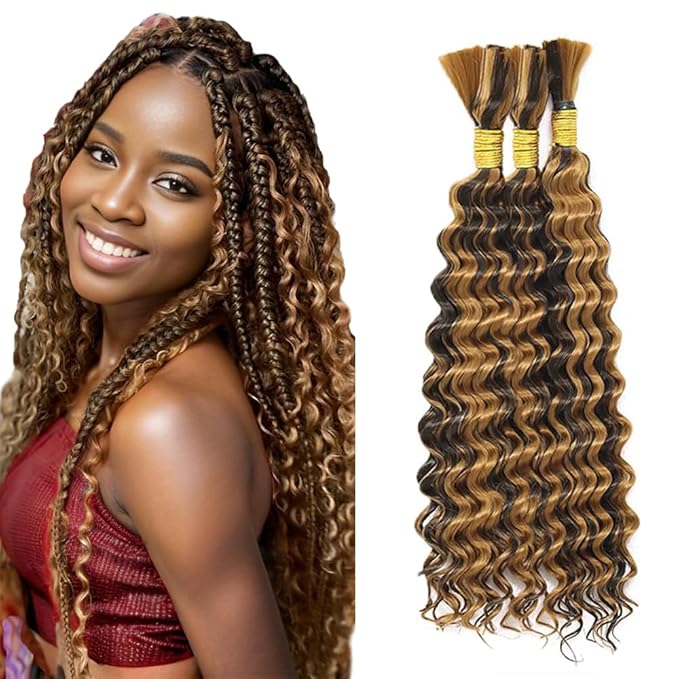 Honey Blonde Human Braiding Hair Deep Wave Bulk for Braiding 18 18 18 inch P427 Deep Wave Bulk Human Hair Weave 3 Bundles 150g P4/27 Wet and Wavy Bundle