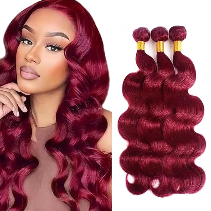 Freiuoke Burgundy Bundles Human Hair 99J Body Wave 3 Bundles 26 28 30 Inch 150g Brazilian Unprocessed Remy 99j Burgundy Human Hair Bundles