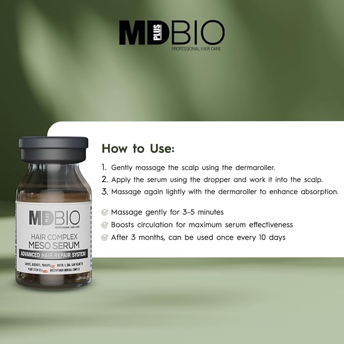 MD PLUS BIO Clinical Hair Regrowth Meso Complex Serum Kit - Strengthens Hair Roots and Promotes Hair Regrowth - Serum Set for Stronger, Thicker & Longer Hair - 10 Pcs 6 ml Vials