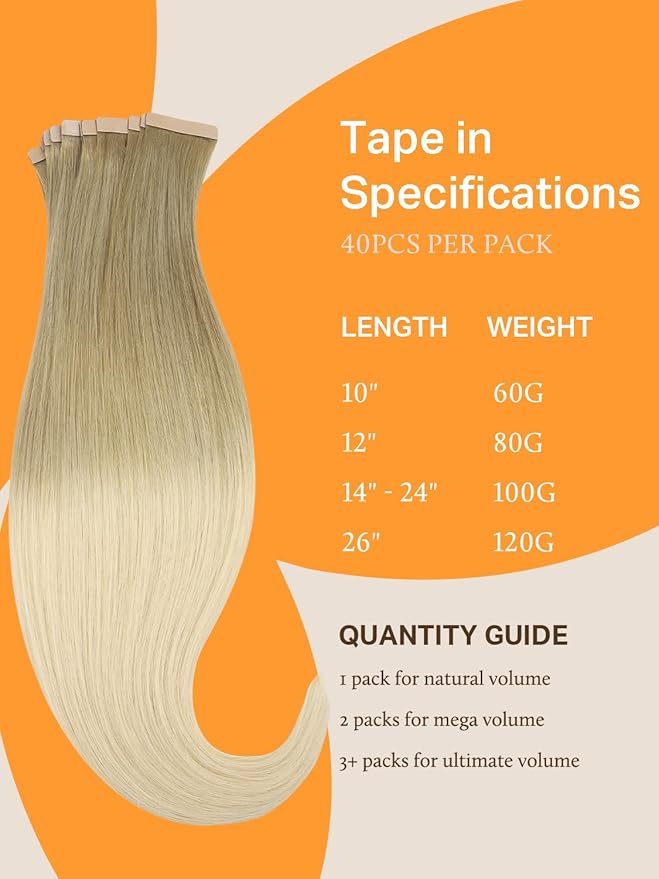 DOORES Real Human Hair Extensions, Light Brown to Golden Platinum Blonde, 10 Inch, 60g, 40pcs, Tape In, Seamless