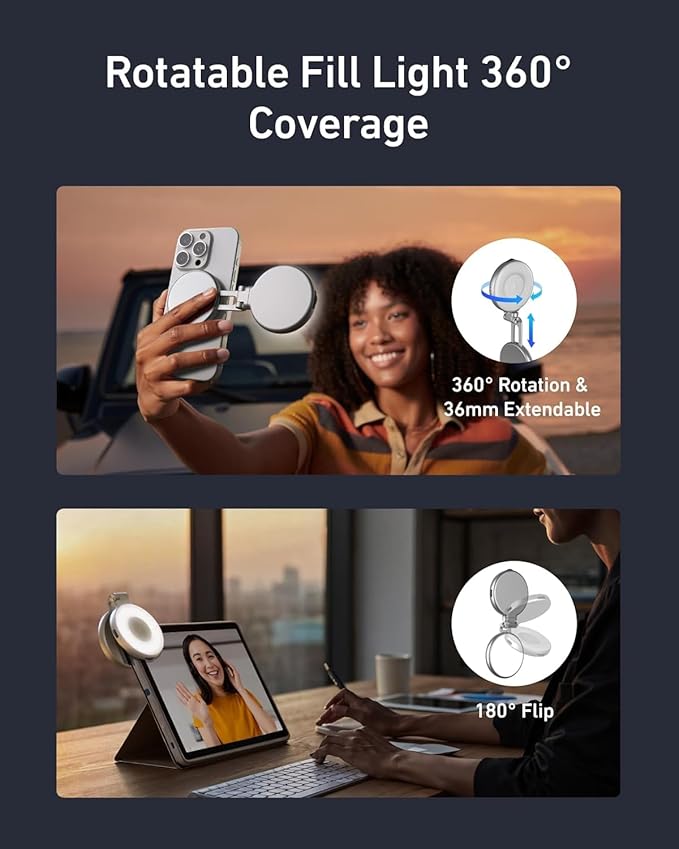 C03 Magnetic Selfie Light, Phone Light Compatible with iPhone Magsafe, CRI97 360° LED Ring Fill Light with Mirror for Selfies/Photography/TikTok/Zoom Calls/Video Conference